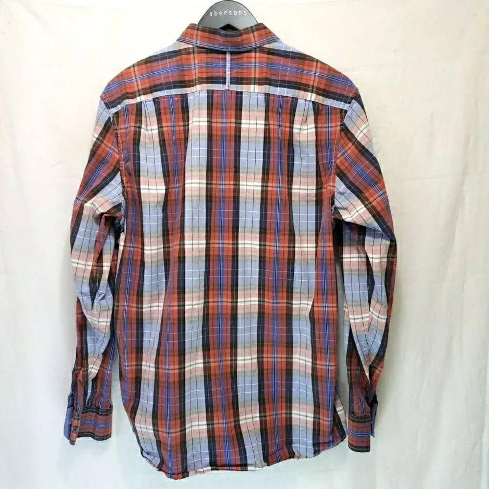 Banana Republic Shirt Mens L Red Black White Blue Plaid Cotton Long Sleeve